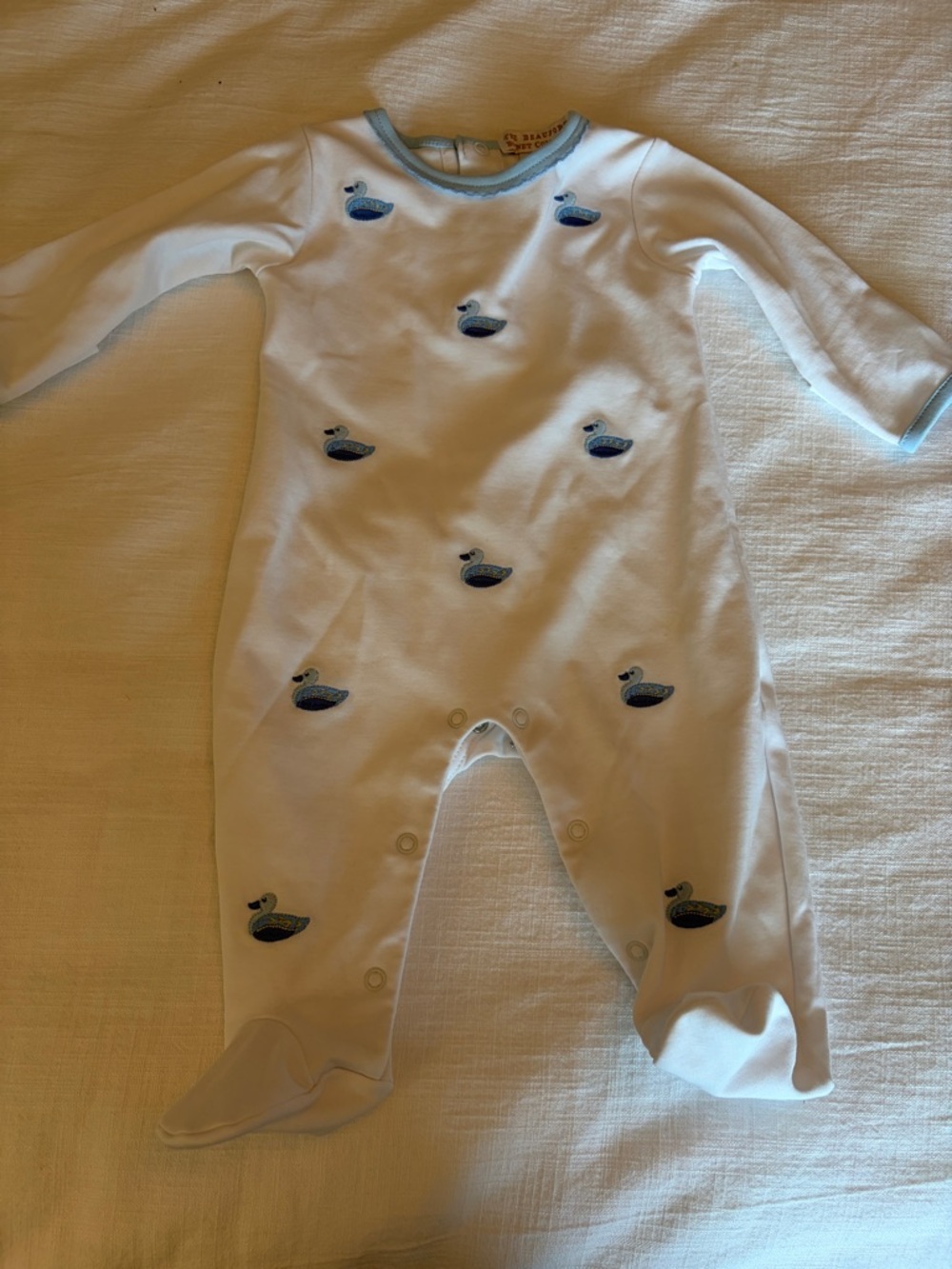 The Beaufort Bonnet Company White Footed One-Piece with Blue Duck Motif